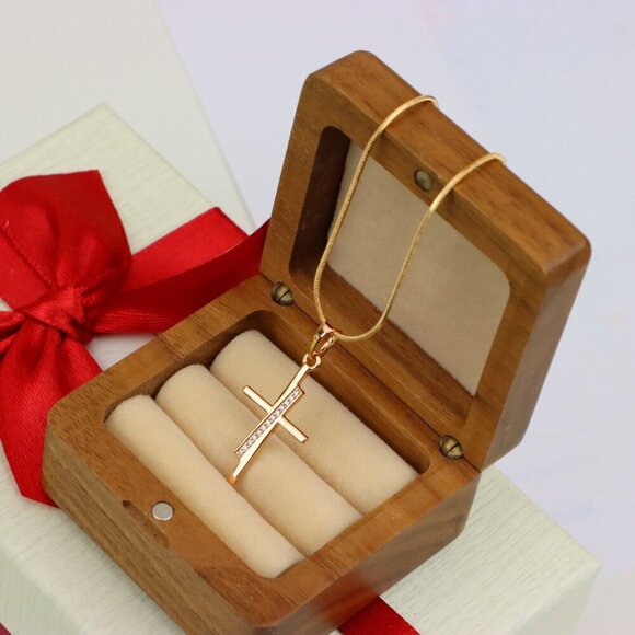 "Elegant Rose Gold Cross Pendant with Embedded CZ Accents, XPPT1266 - Picture 10 of 13